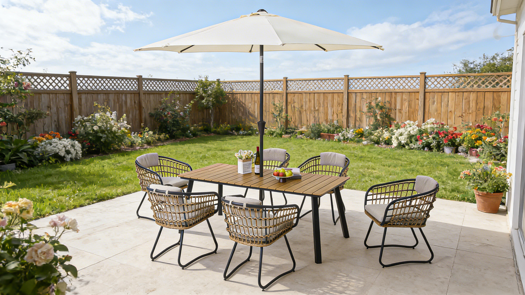 Outdoor Folding Dining Table for 4-6 with Umbrella Hole - Steel