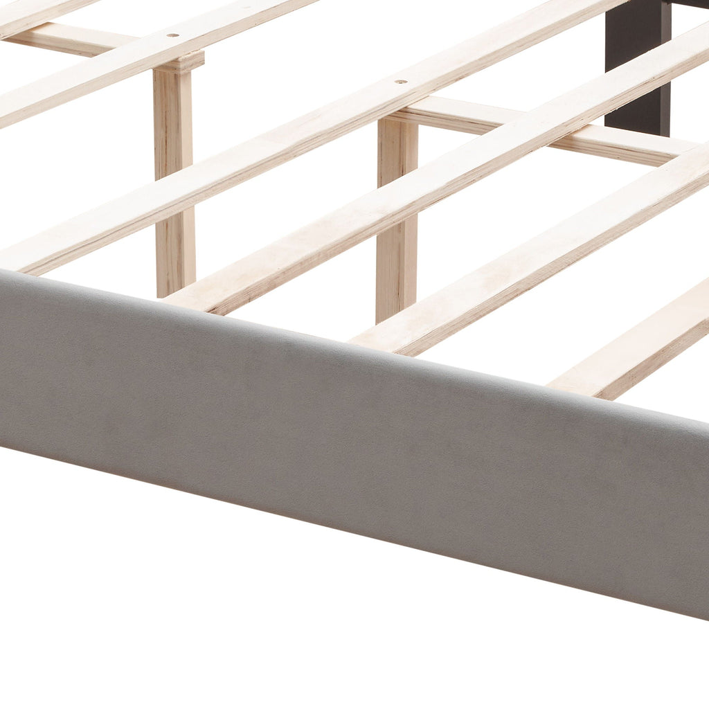 Queen Platform Upholstered Bed Button Tufted With Curve Design, Strong Wood Slat Support - Gray