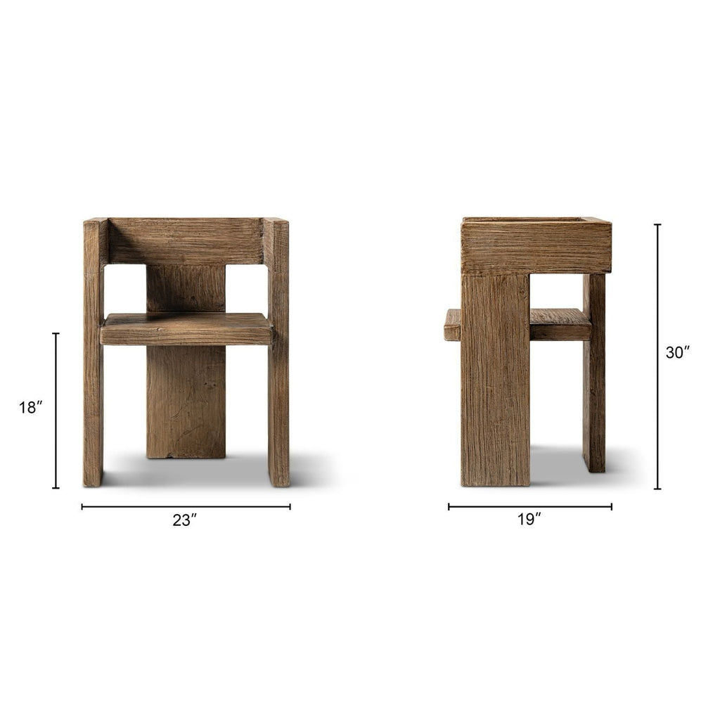 Sculptural Block Accent Chair with Reclaimed Elm Construction - Brown