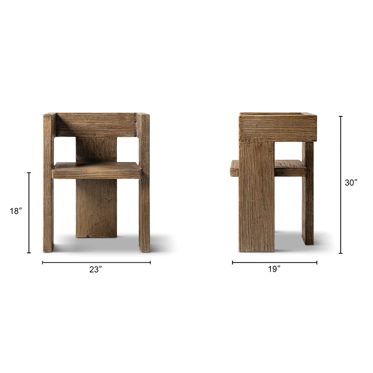 Sculptural Block Accent Chair with Reclaimed Elm Construction - Brown