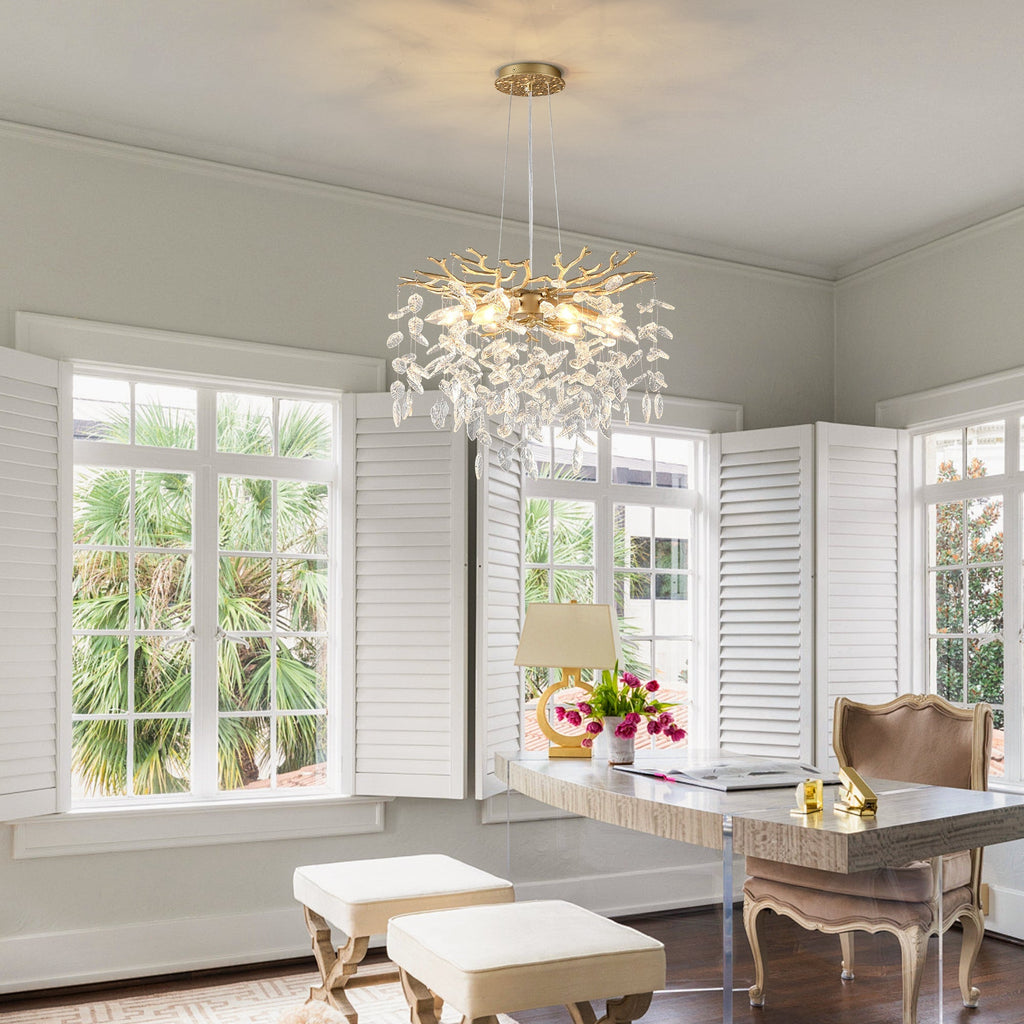 6-Light Crystal Chandelier with Gold Finish - Elegant Ceiling Lamp