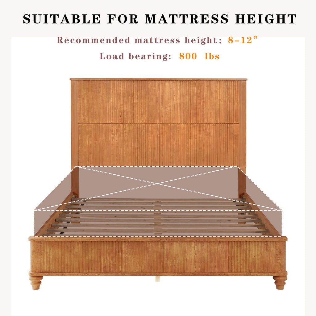 Platform Bed Frame with Tall Headboard - Solid Wood, Queen & King Sizes