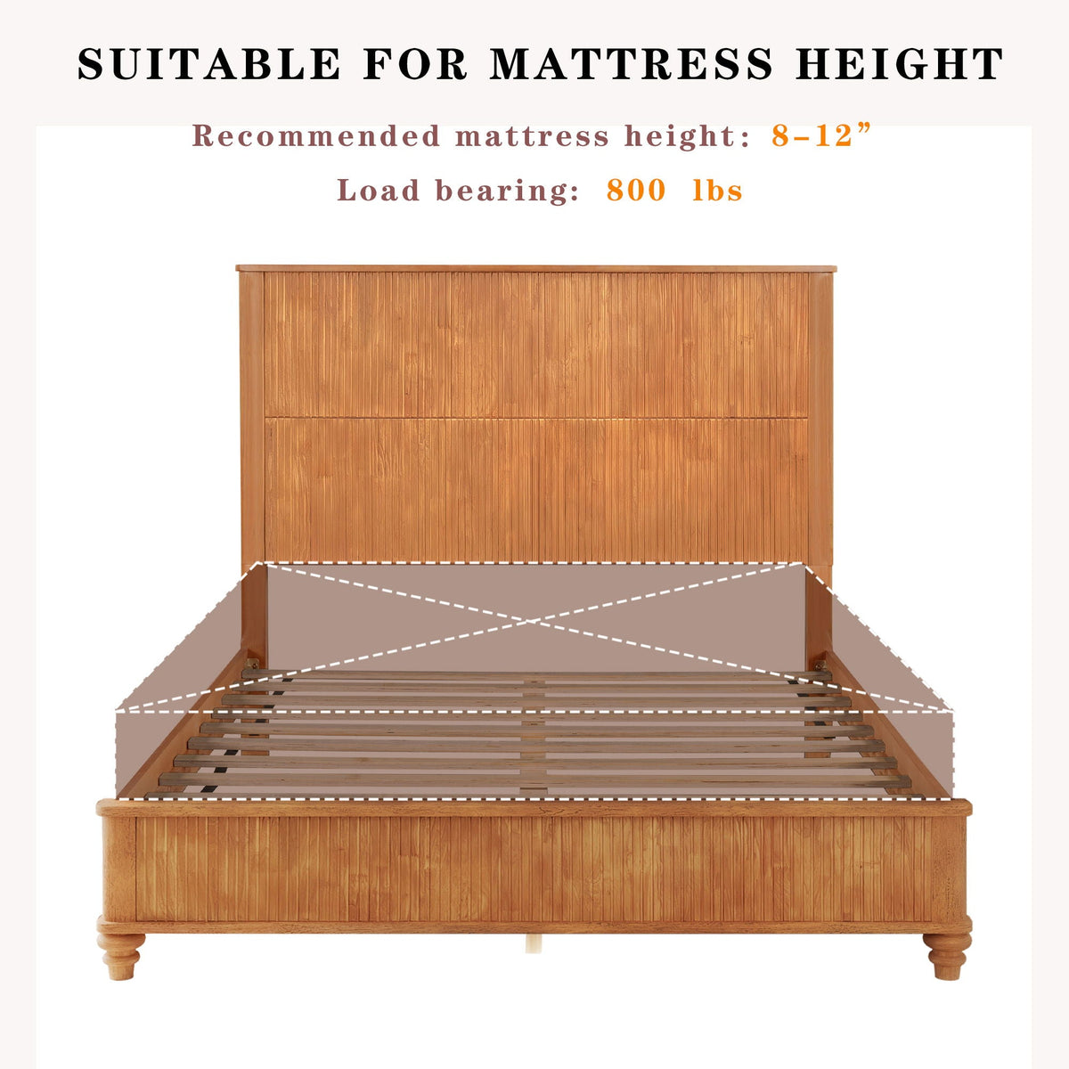Platform Bed Frame with Tall Headboard - Solid Wood, Queen & King Sizes