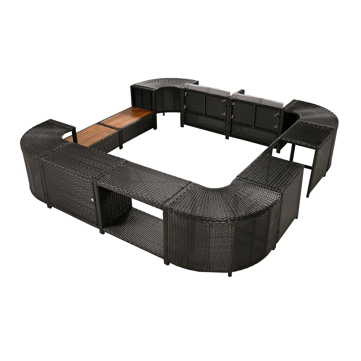 Spa Surround Outdoor Rattan Sectional Sofa Set with Storage - Dark Gray or Beige