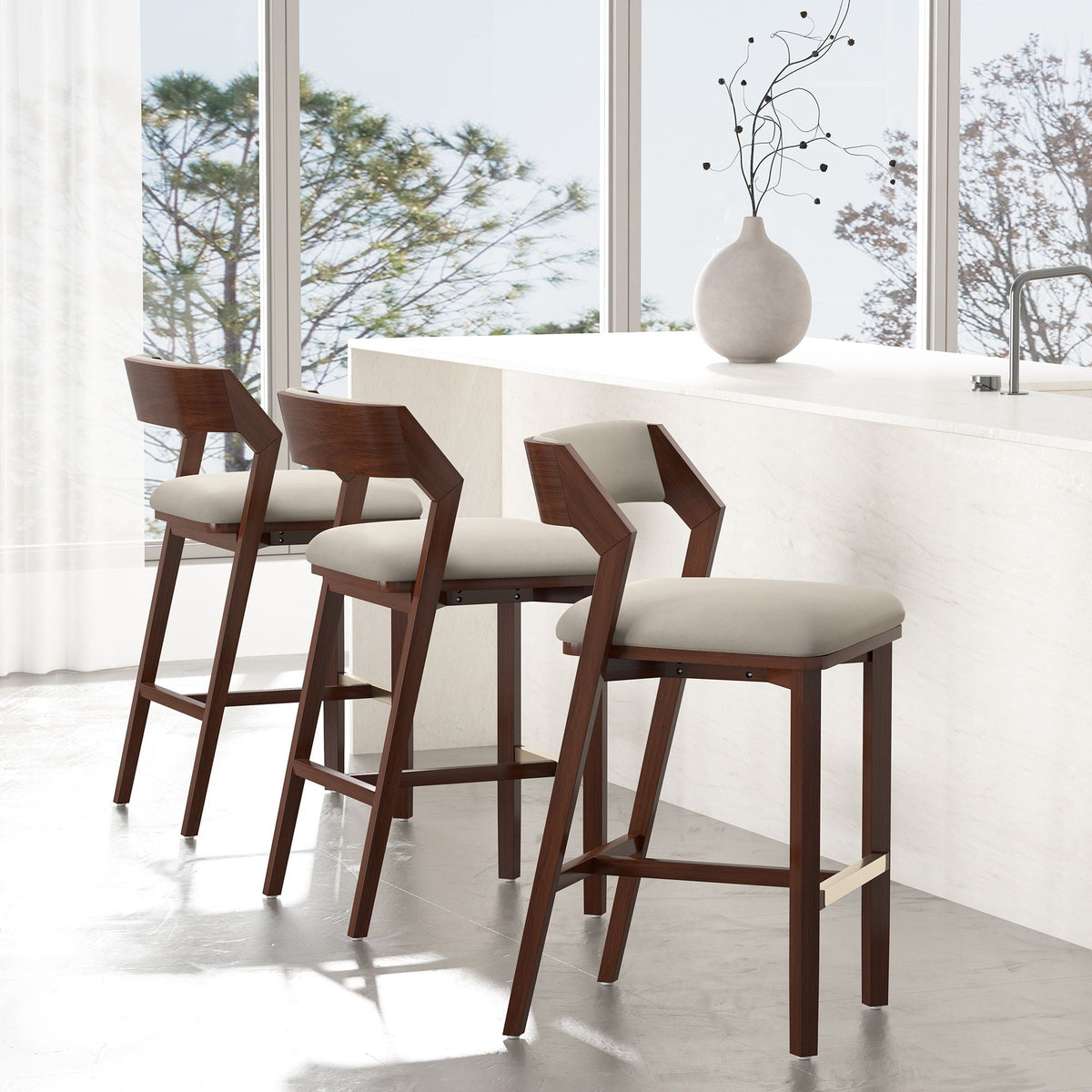 Bar Height Barstool with Backrest - Pearl Silver, White, Black, Dark Green