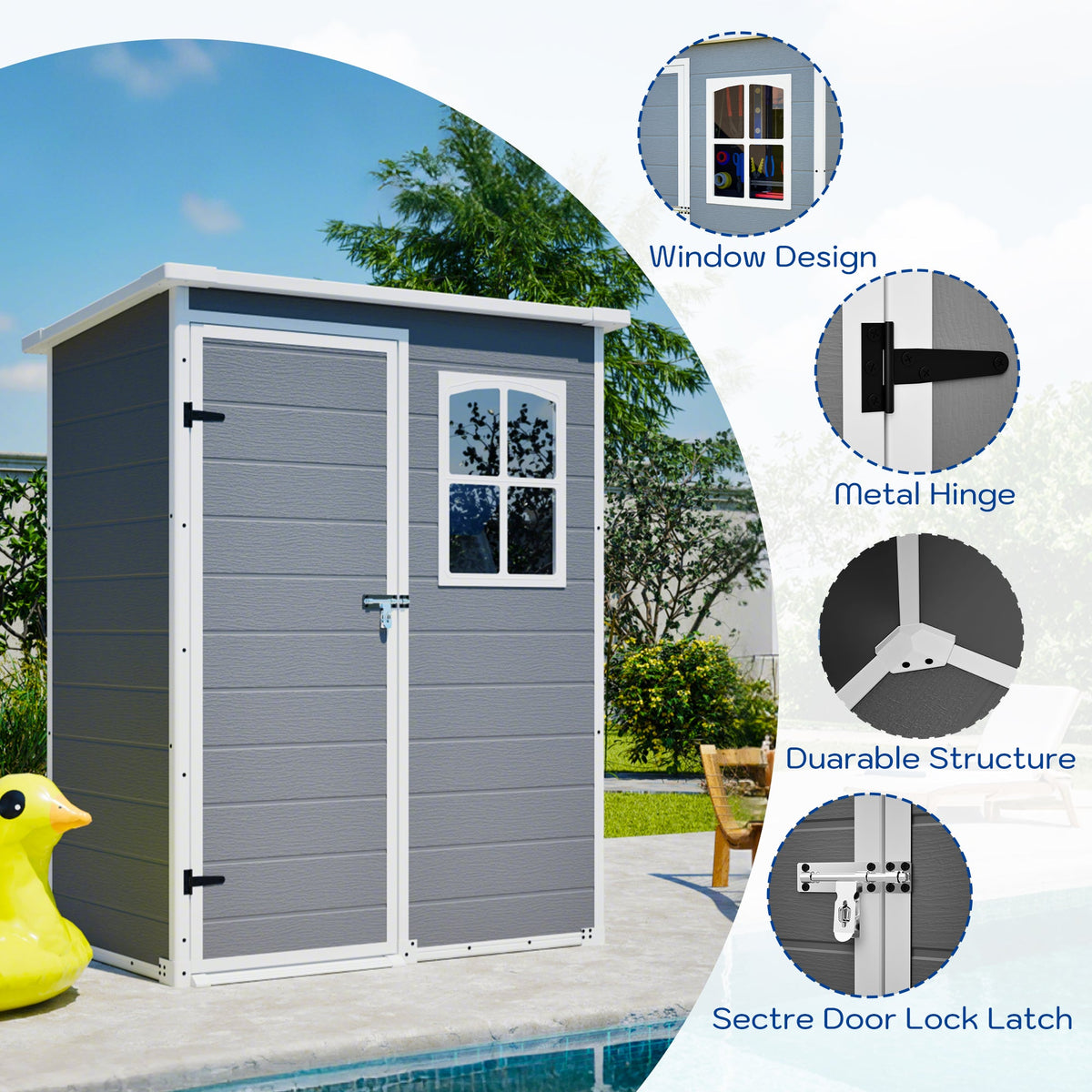 5x3ft Resin Shed with Weather-Resistant Resin - Gray