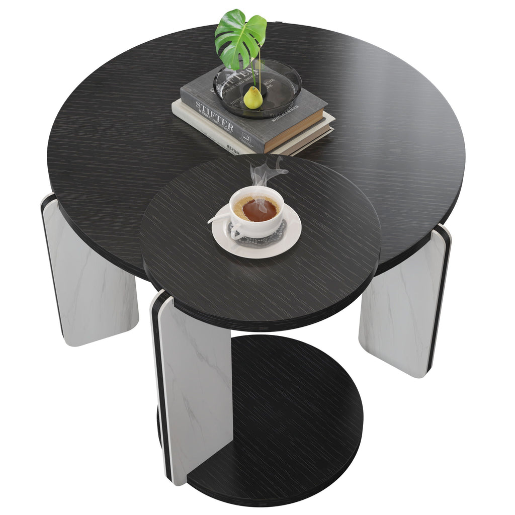 Round Coffee & End Table Set - Black