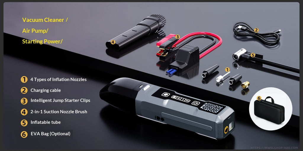 Multifunctional Cordless Car  Starter & Tire Inflator Vacuum Cleaner, High Power For Vehicles