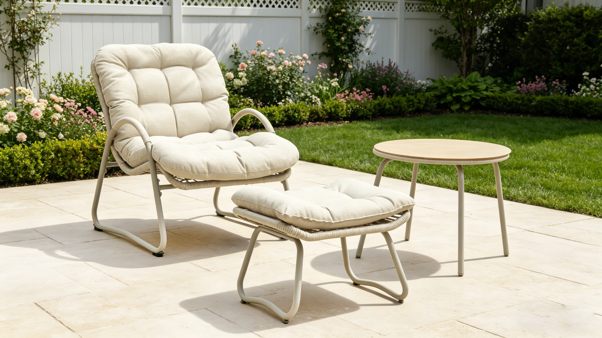 3-Piece Patio Furniture Set with Steel Frame - Off White