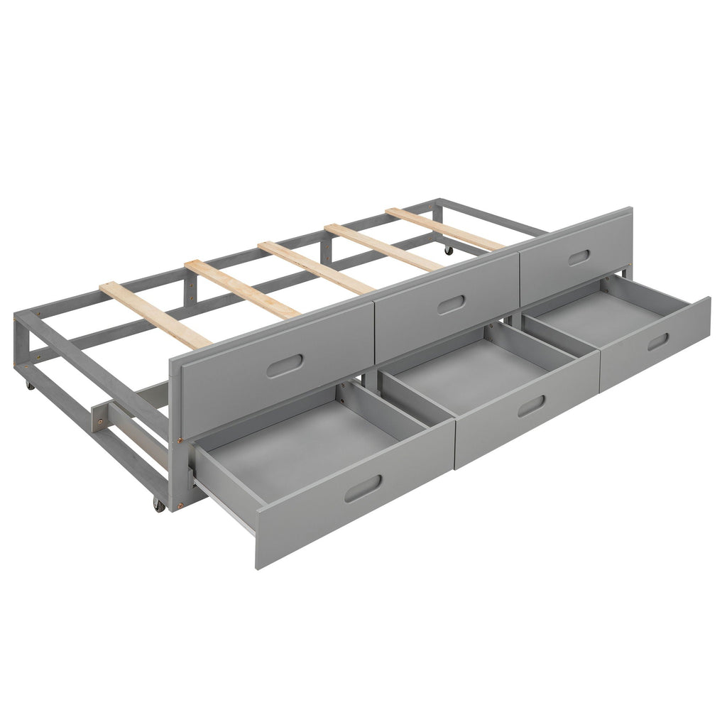 Platform Bed with Storage Headboard, USB, Trundle & 3 Drawers - Twin or Full