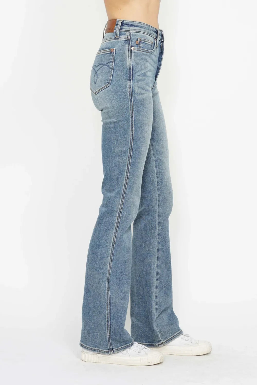Judy Blue Full Size Tummy Control Back Embroidered Pocketed Bootcut Jeans Plus Size