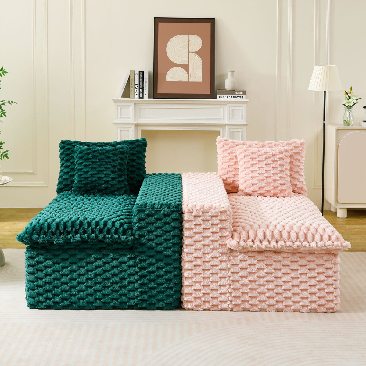 Luxury Multifunctional Sofa for Living Room with Adjustable Layout - Black, Dark Green, White, Pink