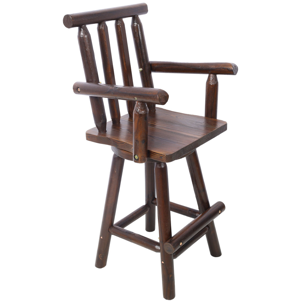 Rustic Bar Stool with Wide Armrest and 360° Swivel - Dark Brown or Light Brown