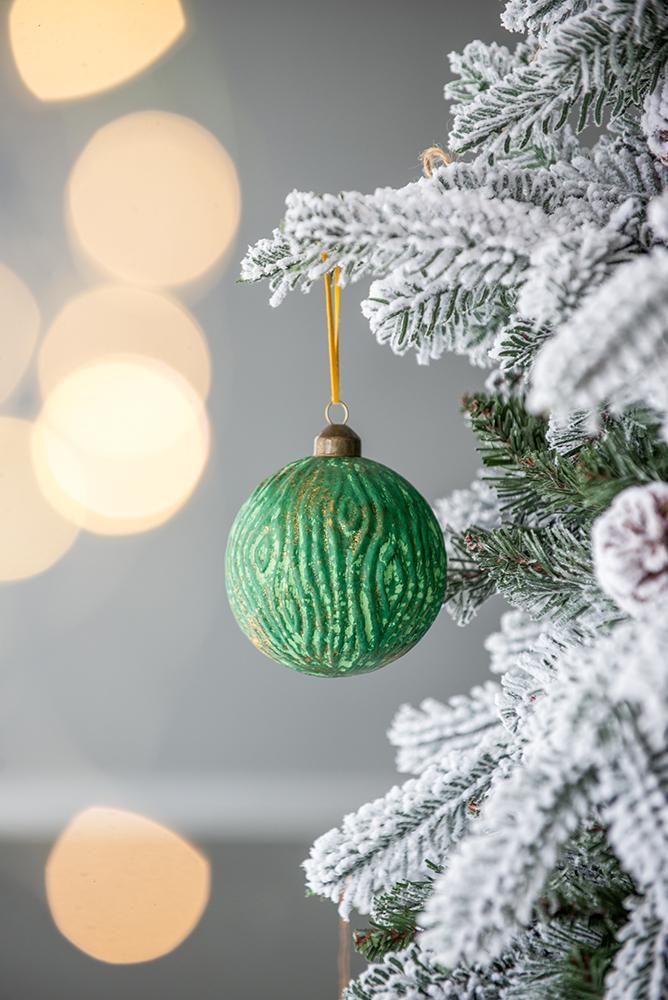 Glass Christmas Ball Ornaments with Decorative Finish - Green, Gold, Red
