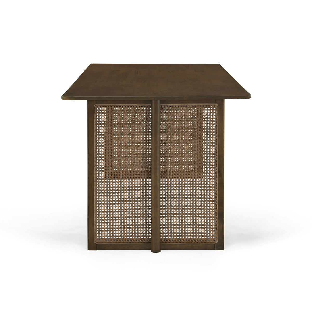 Walnut Rubber Wood Dining Table with Rattan Accents - 70.87"L