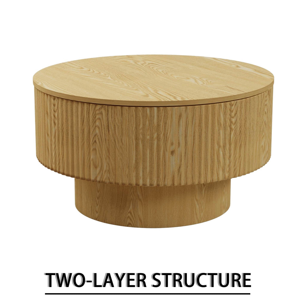 Modern Circular Coffee Table with Stripe Design and Storage Space - Light Brown or Dark Brown