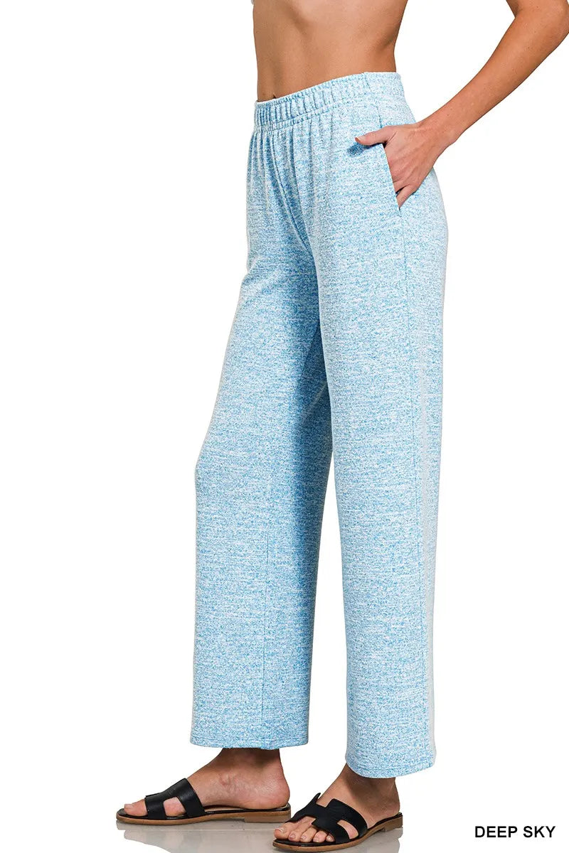 Zenana Soft Melange Hacci Elastic Waistband Lounge Pants