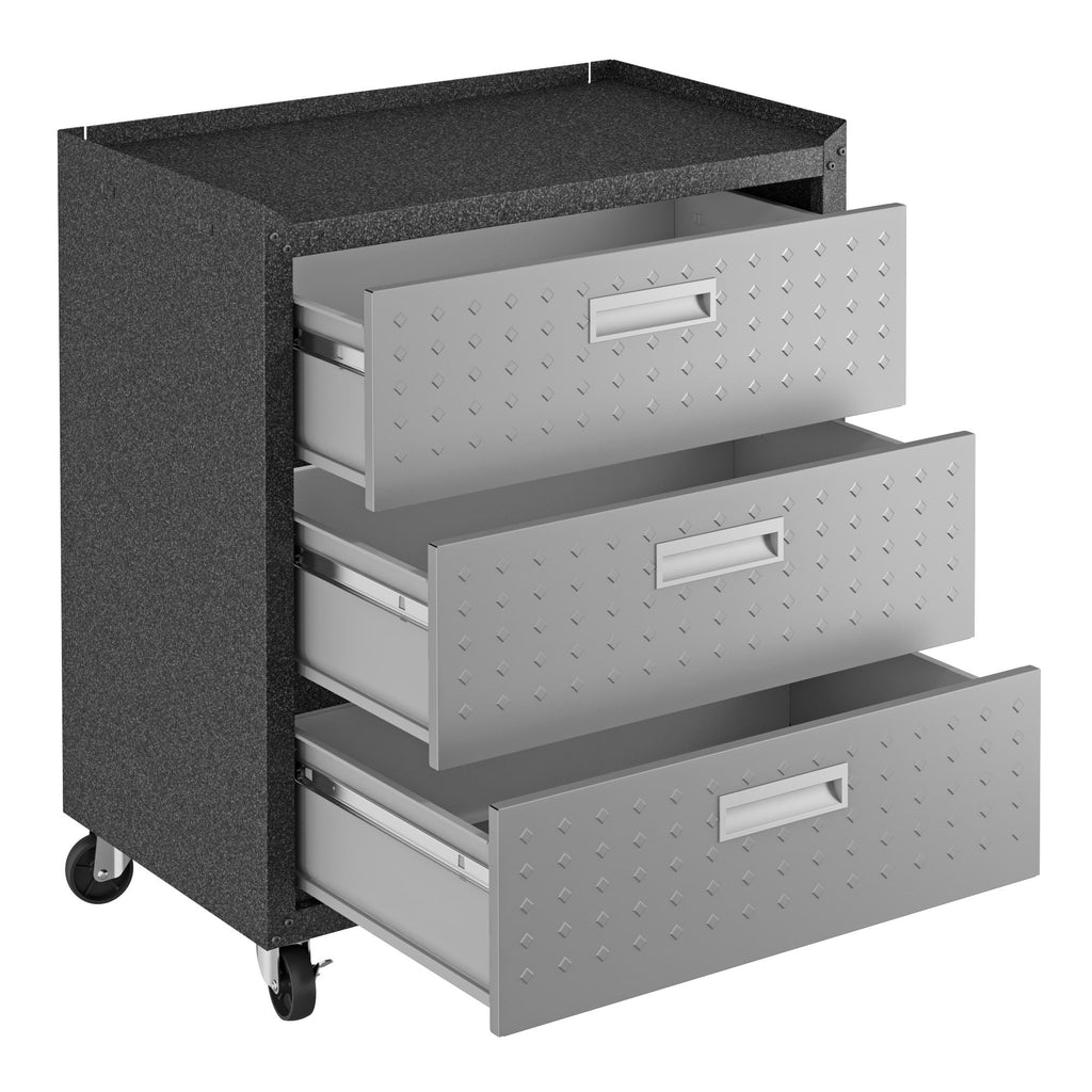 3 Drawer Rolling Garage Cabinet with Mobile Design - White, Dark Gray, Gray
