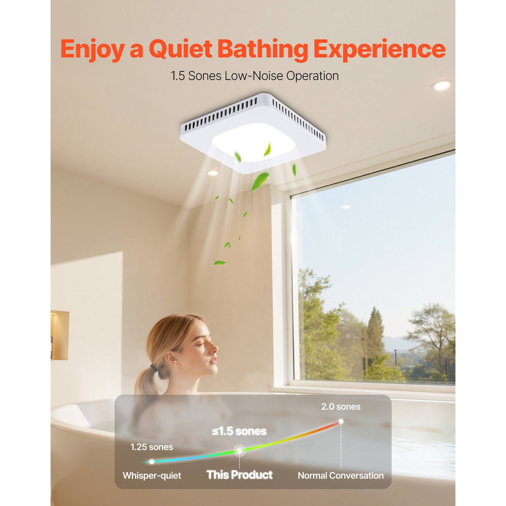 Bathroom Exhaust Fan with LED Light and Adjustable Color Temperatures - White