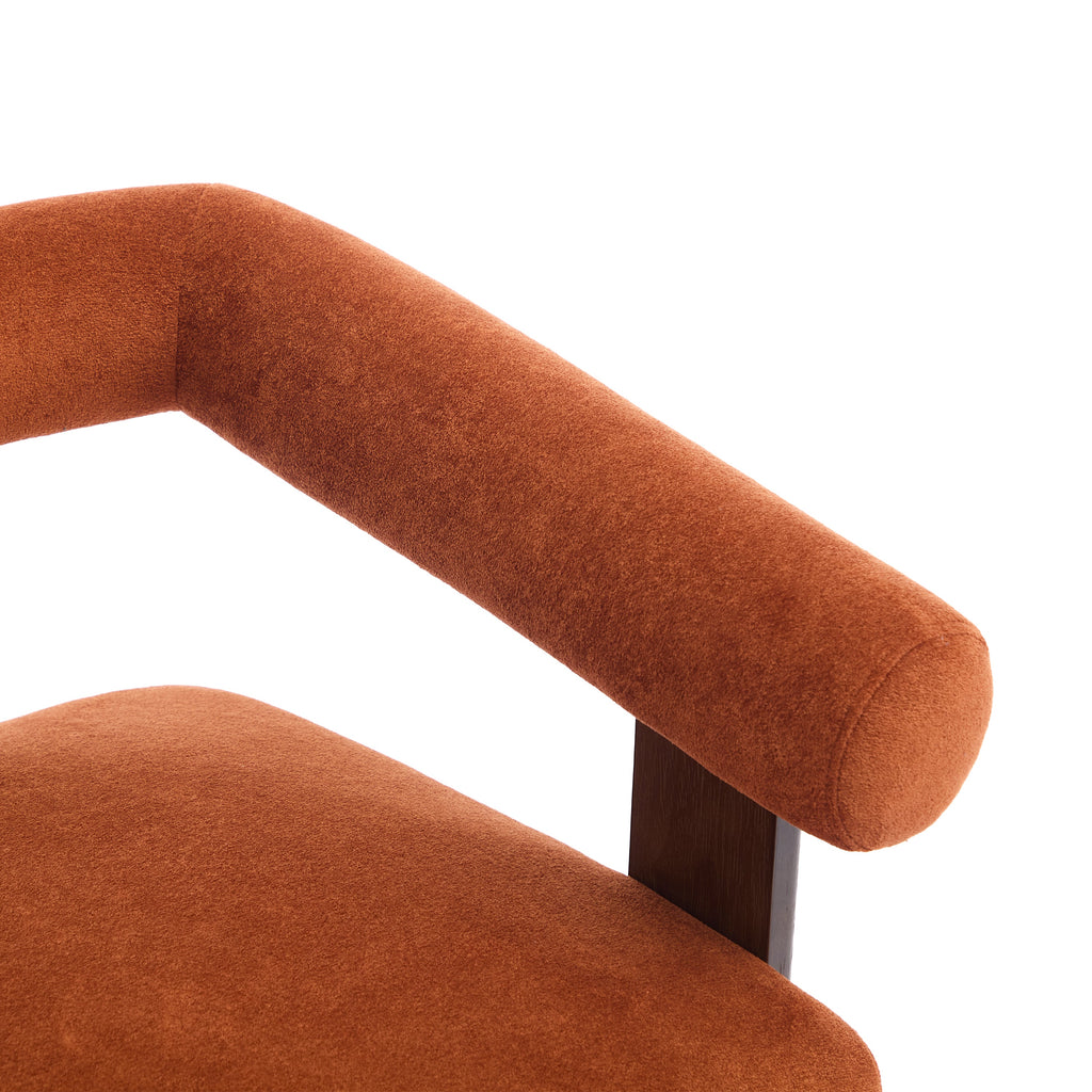 Round Armrest Loveseat with Curved Armrests - Dark Orange and Brown