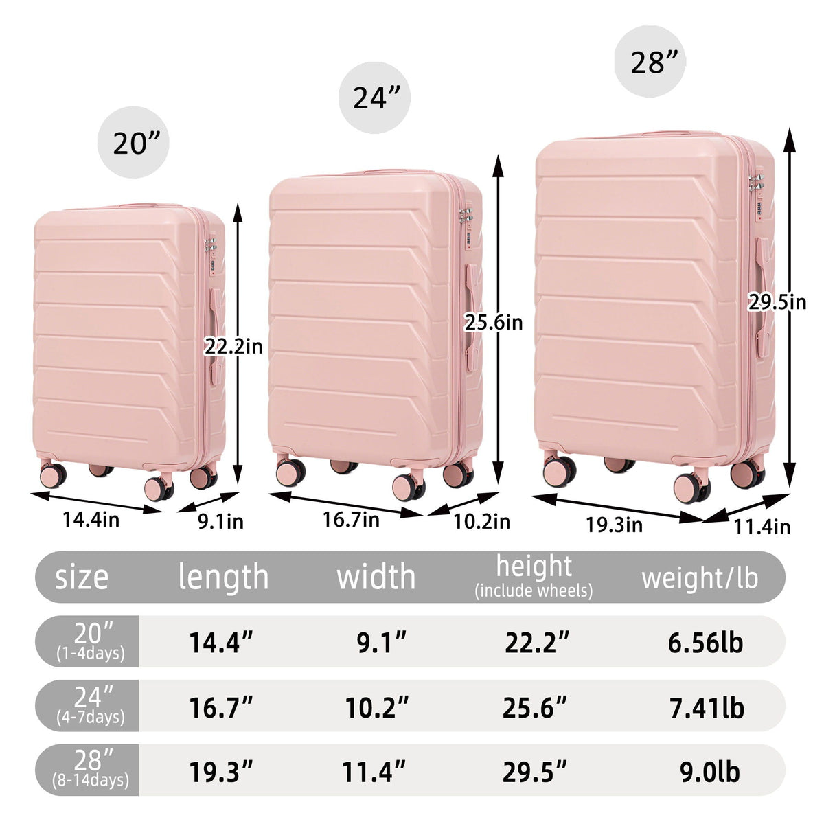 3 Pieces Set Spinner Wheel Luggage With Combination Lock