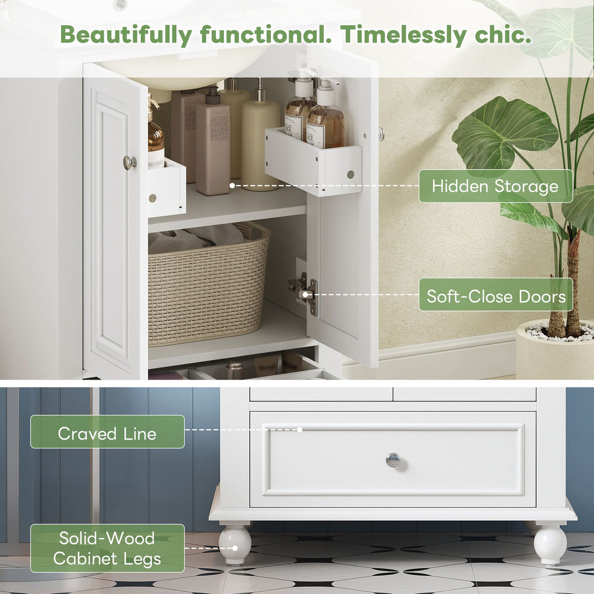 Modern Bathroom Vanity With Sink, Cabinet, And Drawers