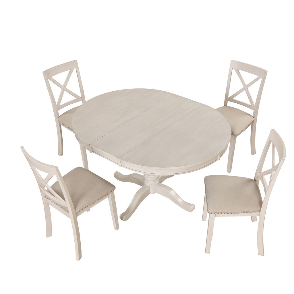 Modern Dining Table Set for 4 with Curved Back Chairs - Beige or Light Brown