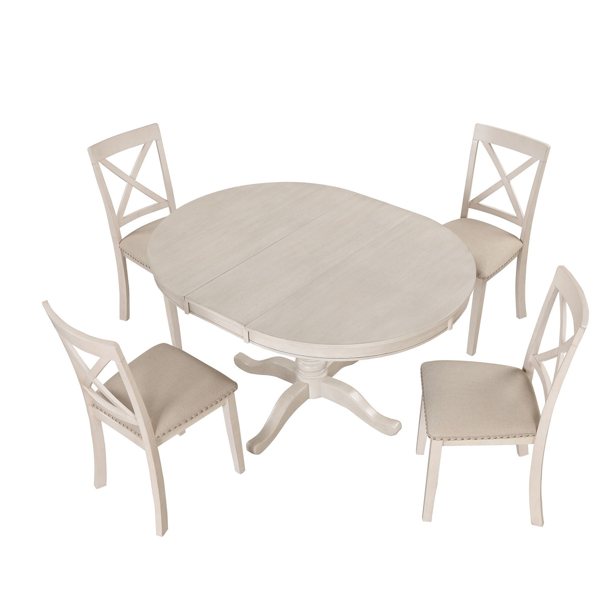 Modern Dining Table Set for 4 with Curved Back Chairs - Beige or Light Brown