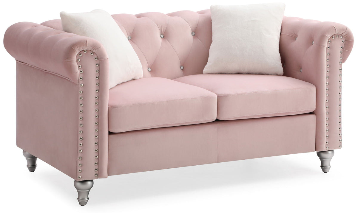 Contemporary Loveseat with Jeweled Tufted Design - Multiple Colors