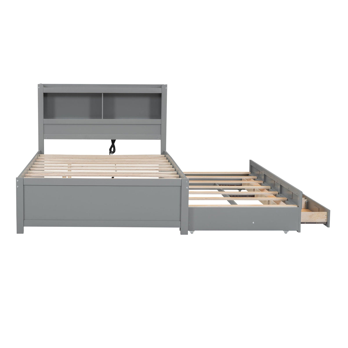 Full Size Platform Trundle Bed with Drawers and USB Ports - Gray