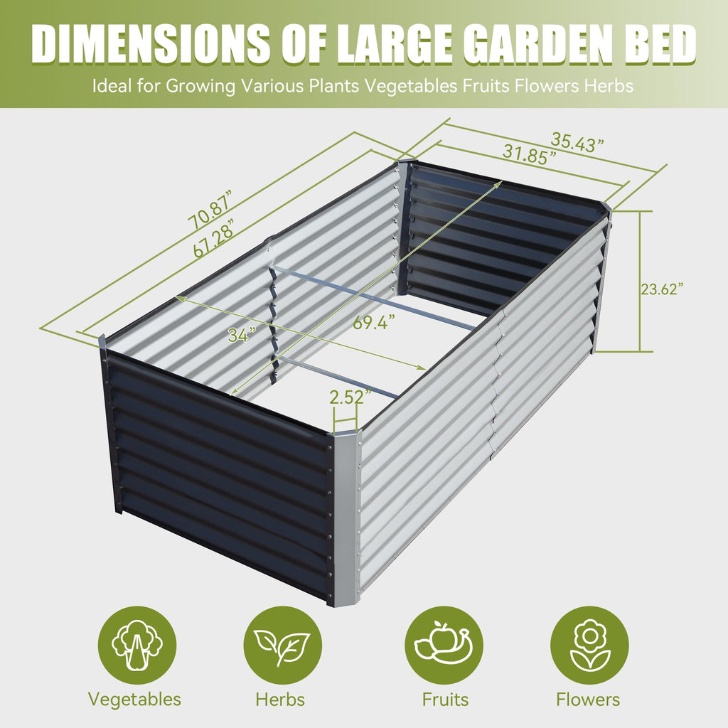 6x3x2ft Galvanized Raised Garden Bed