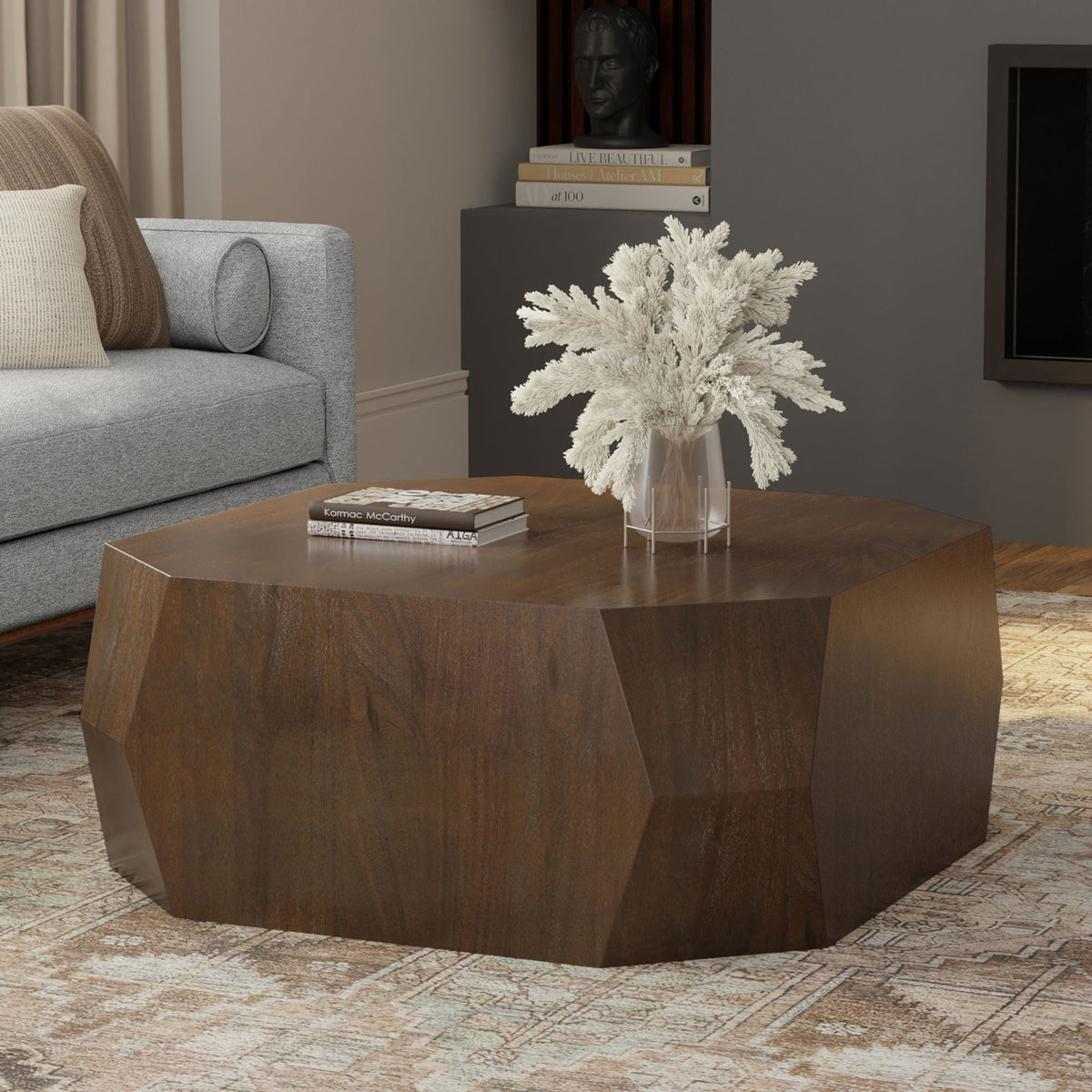 Walnut Geometric Coffee Table with Acacia Veneer - 39" Square