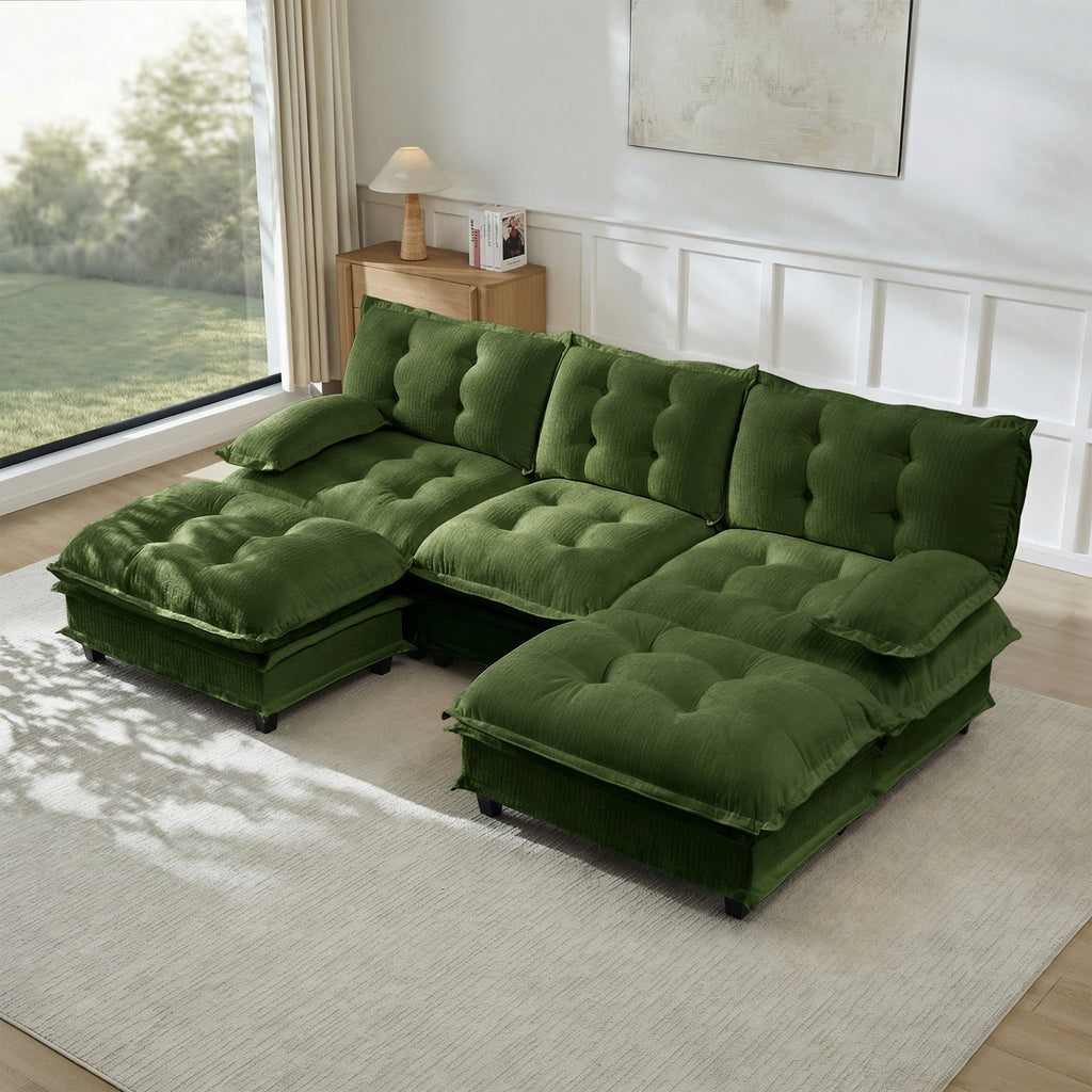 107" U Shaped Modular Sectional Sofa with Ottomans - Chenille