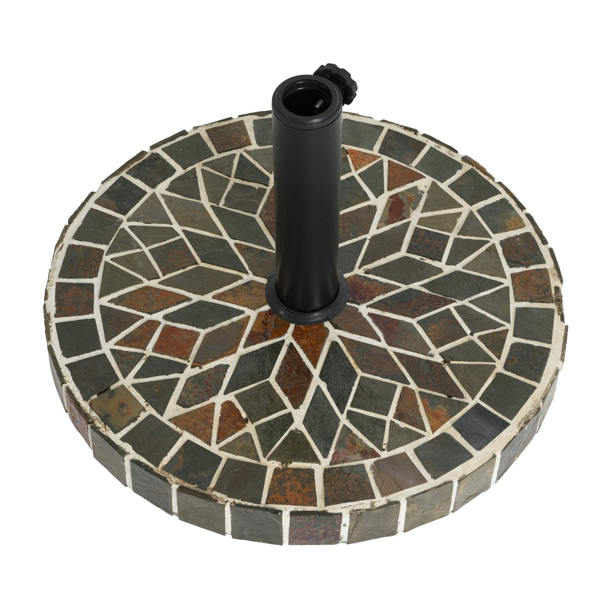 Enzo Tile Round Umbrella Base with Adjustable Support - Multi-Colored Mosaic