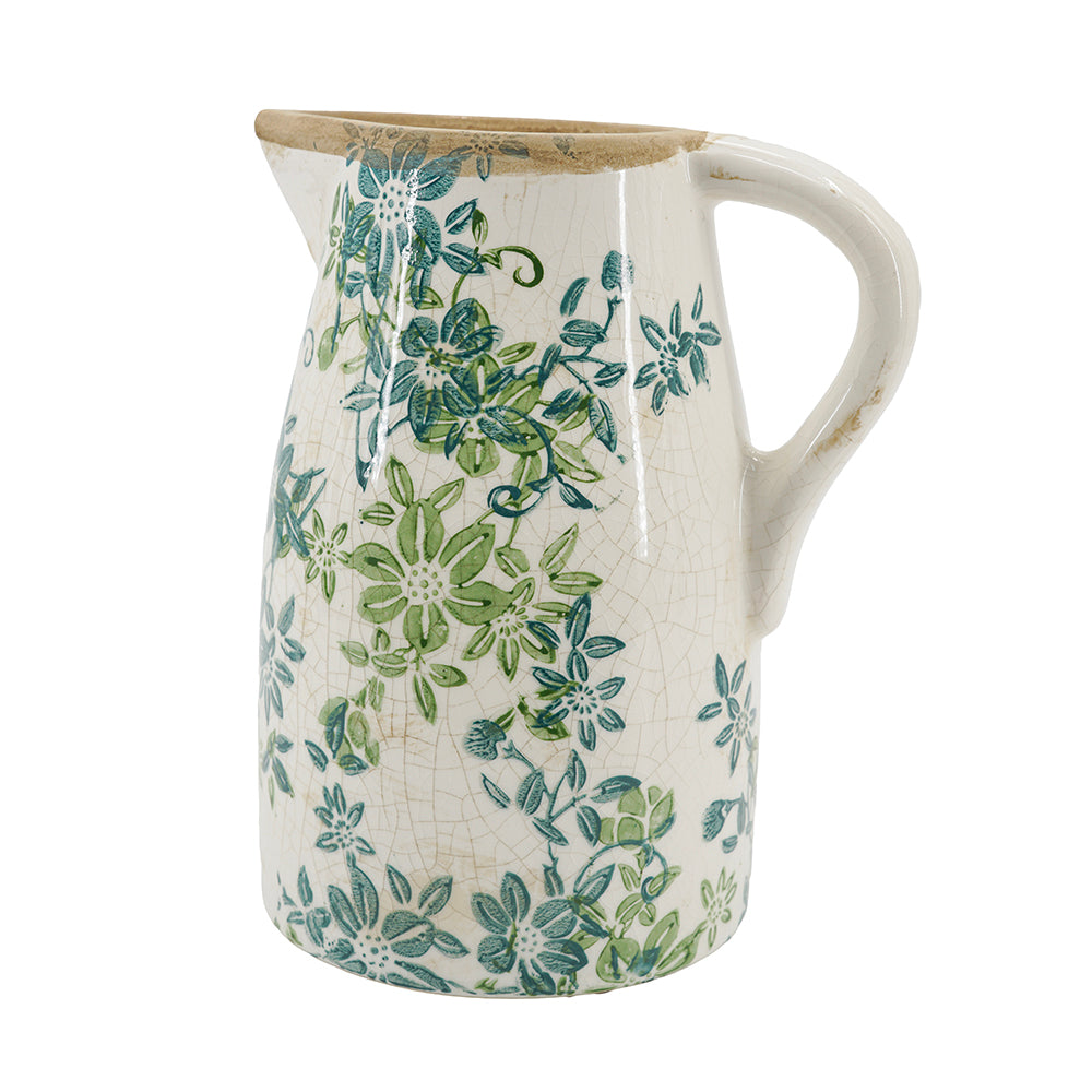 Floral Pitcher Vase with Garden-Inspired Design - Ivory