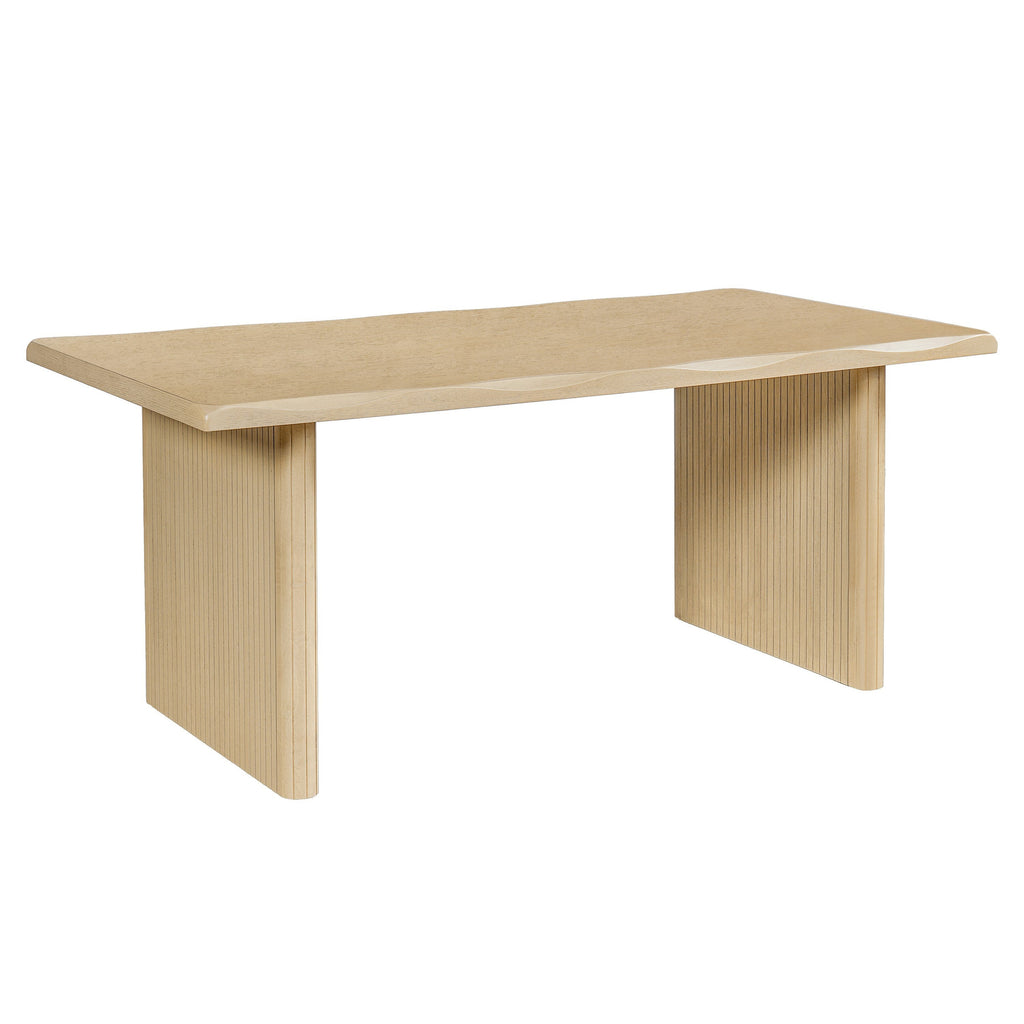 5-Piece Indoor Dining Set with Fluted Wood Table - Green Boucle