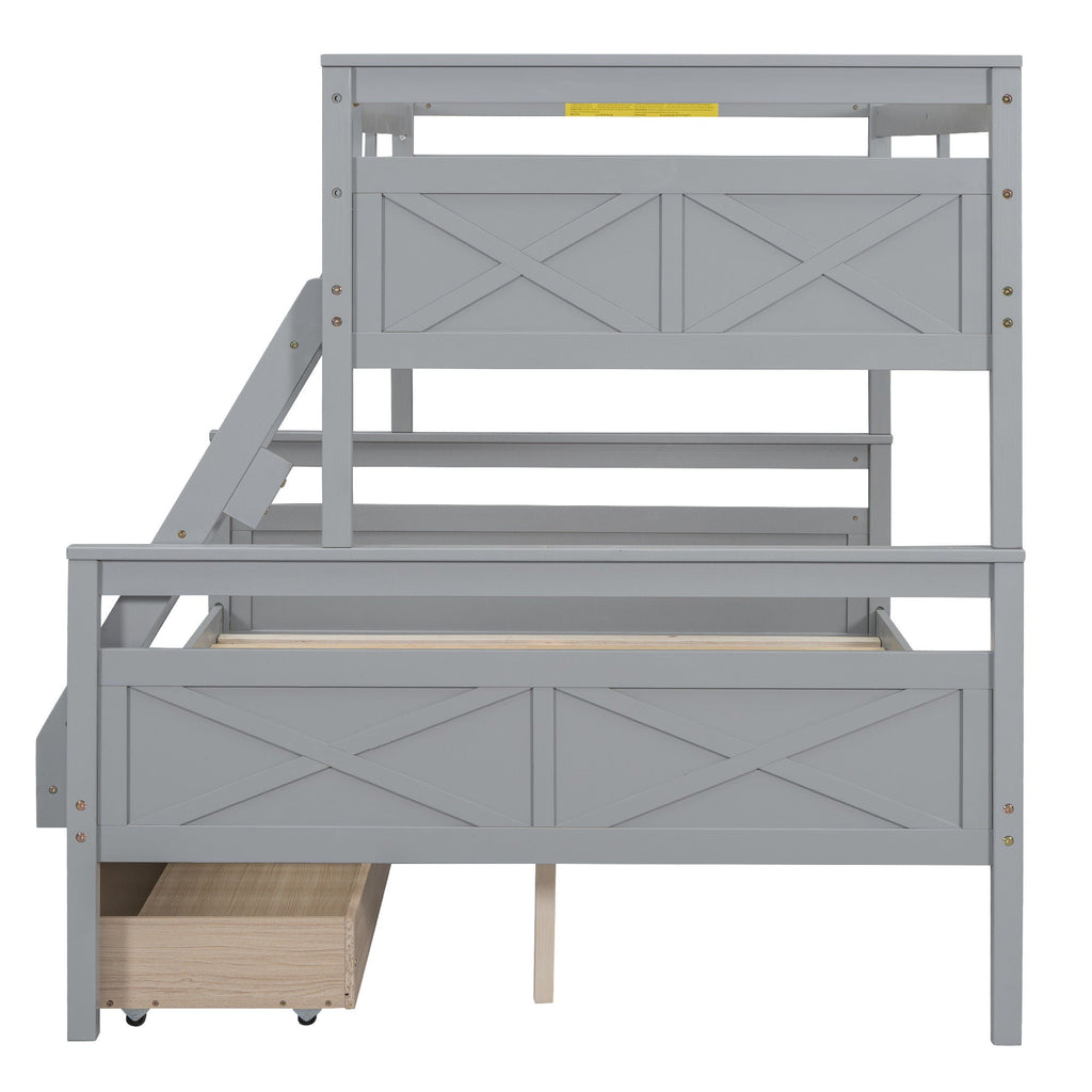Twin Over Full Bunk Bed with Ladder and Storage Options - White or Dark Gray