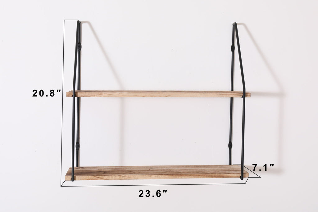 Light Brown 5-Tier Wall Shelves with Decorative Hanging Display - Light Brown