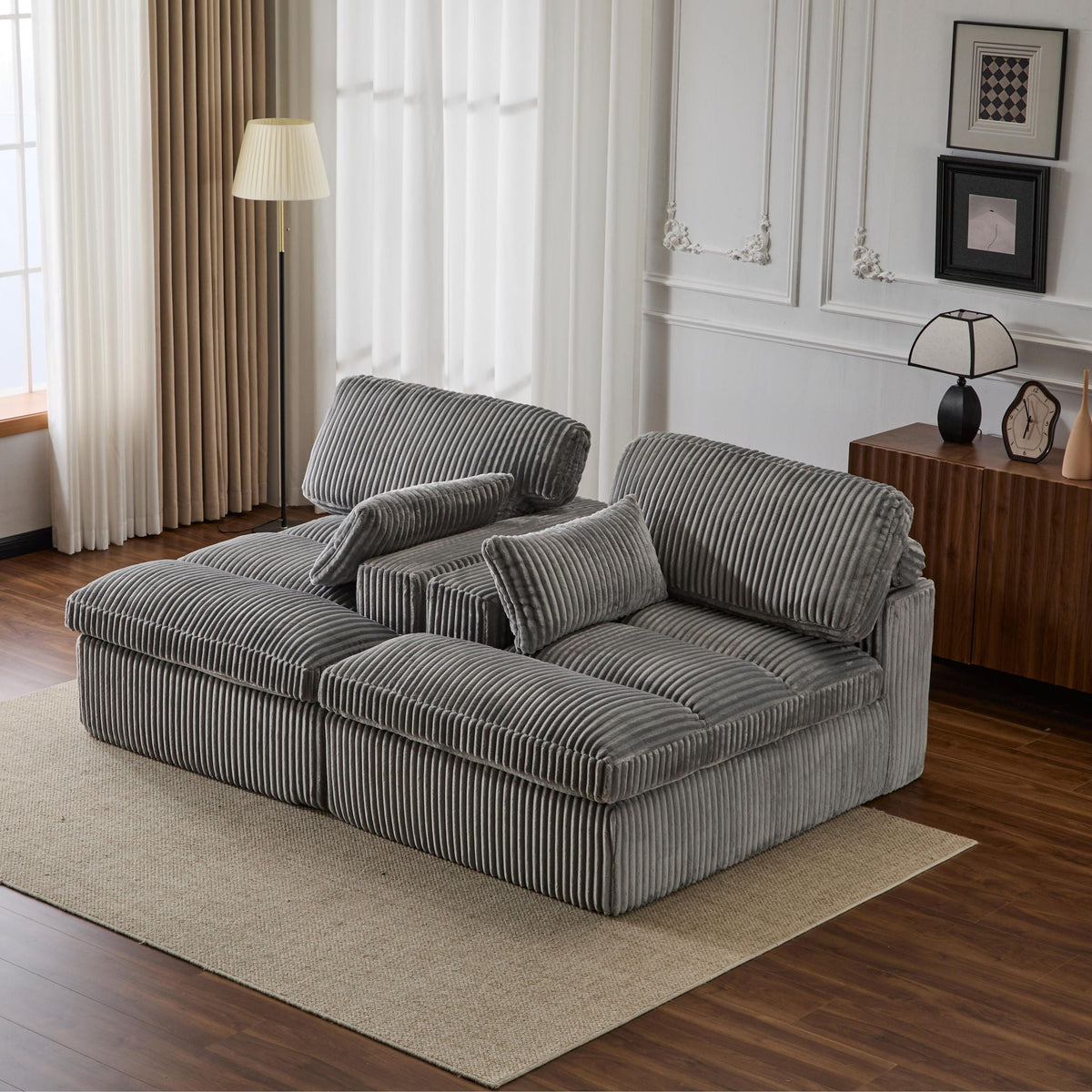 Double Chaise Lounge Chair, Oversized Upholstered Sleeper Cloud Couch