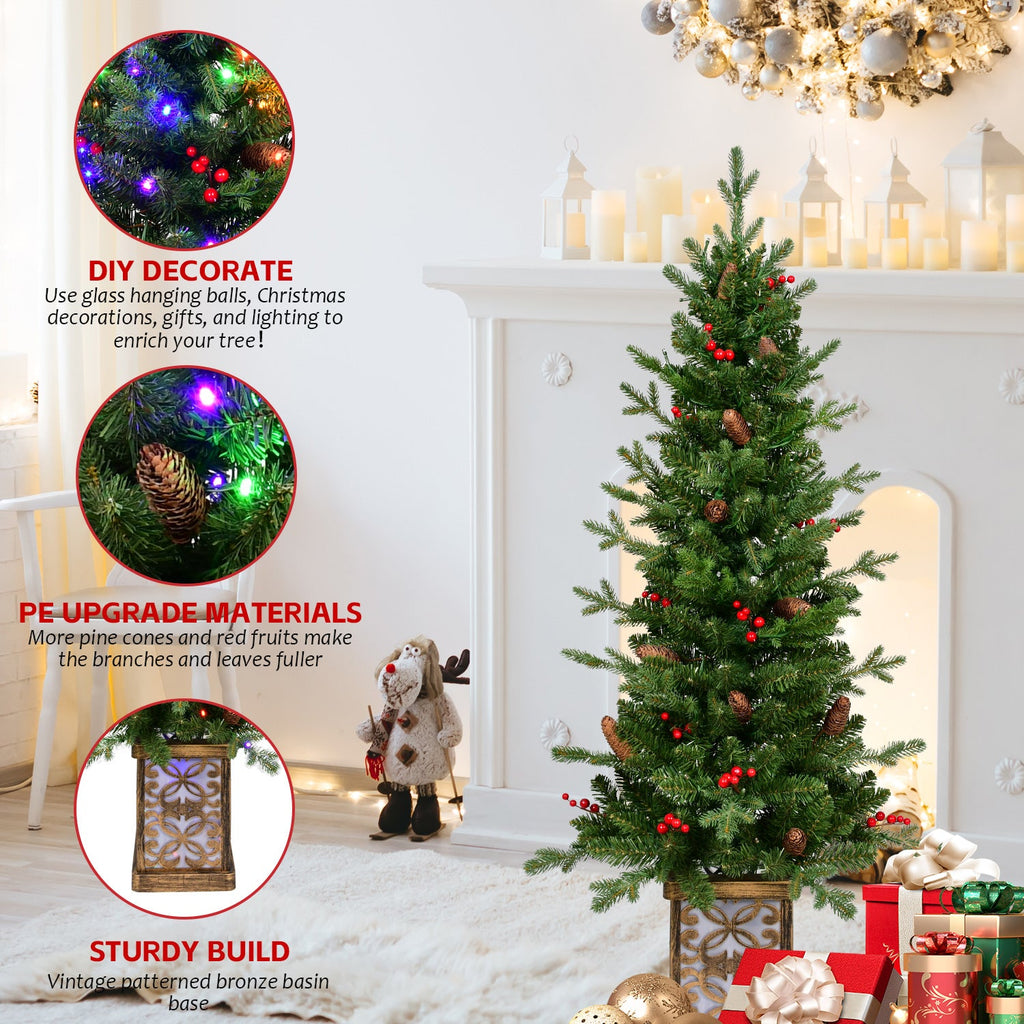 4FT Pre-Lit Christmas Tree with Warm Lights - Green