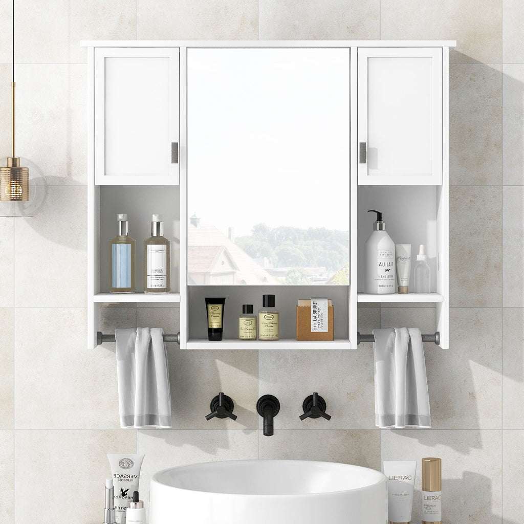 Wall Mounted Bathroom Storage Cabinet with Mirror and Towel Bar - Black, Dark Gray, or White