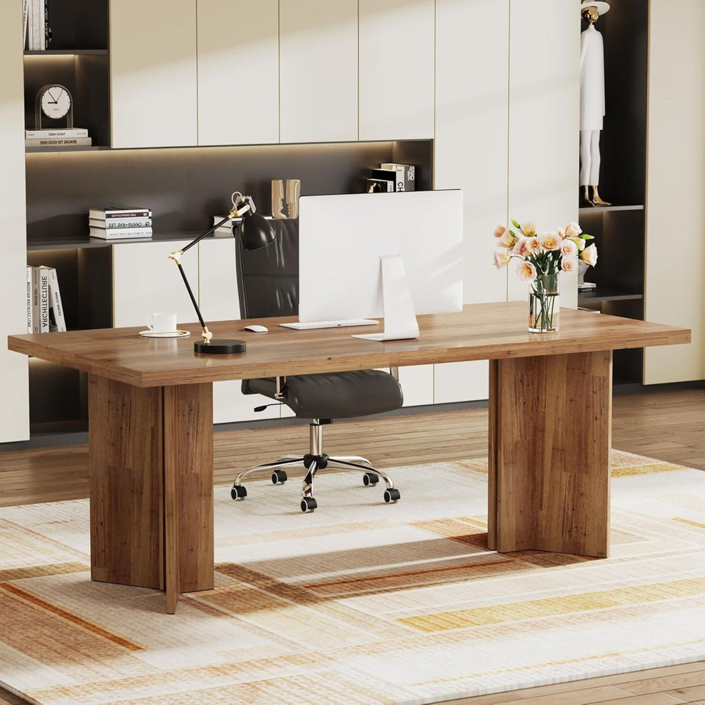 Vintage Executive Desk with Thickened Tabletop – Light Brown or Dark Brown