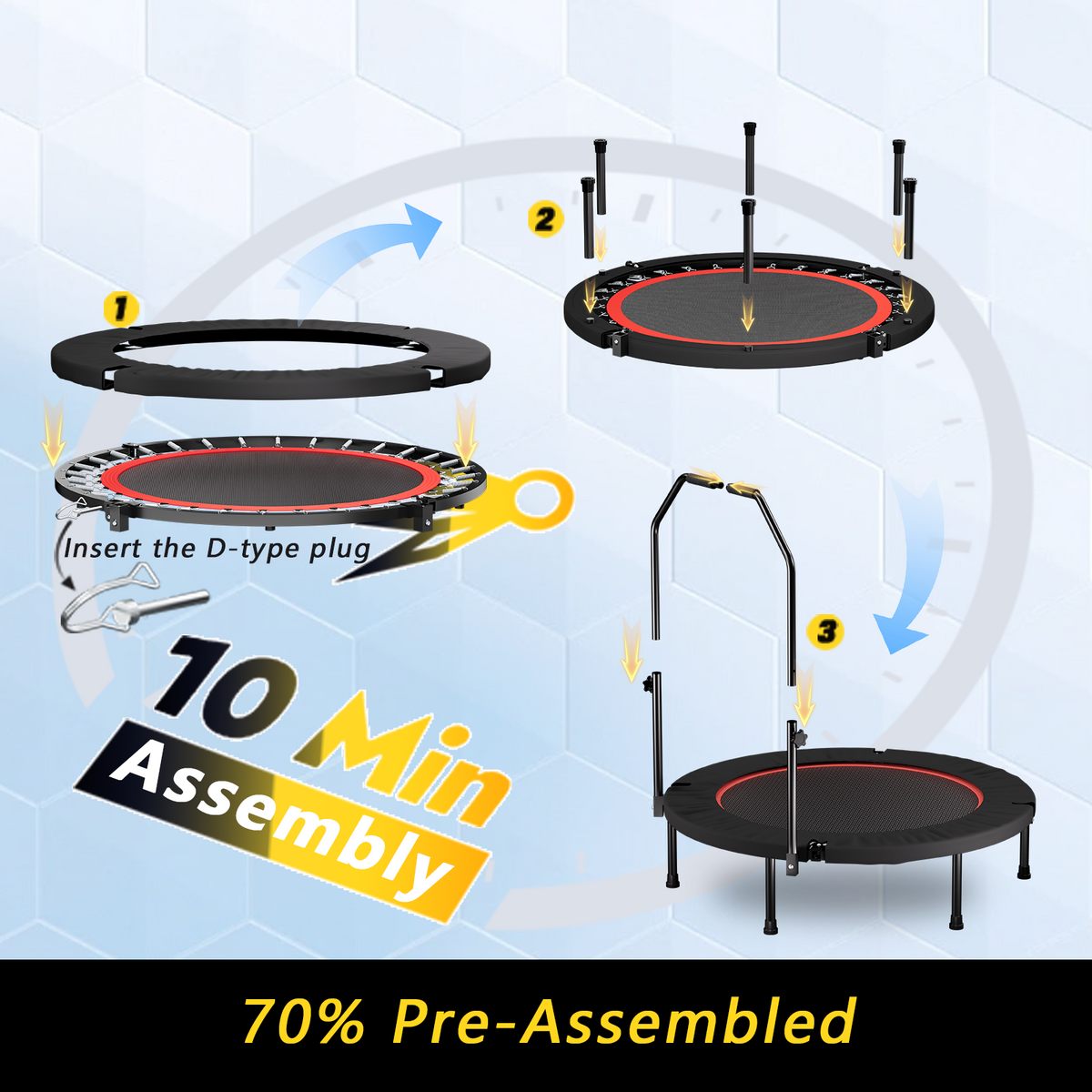 40 Inch Foldable Trampoline with Adjustable Handle - Standard Spring