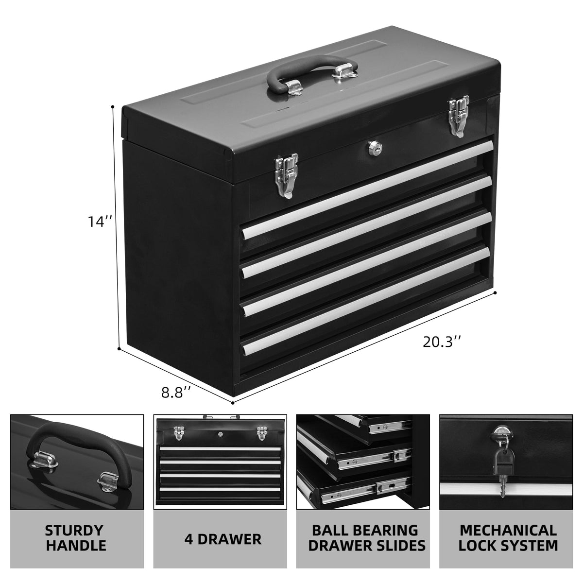 Metal Tool Box with 4 Drawers - Carbon Steel