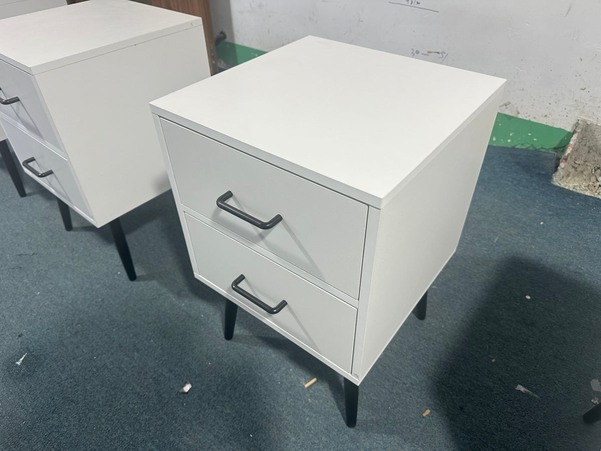 Modern 2-Drawer Nightstand with Metal Legs - White MDF