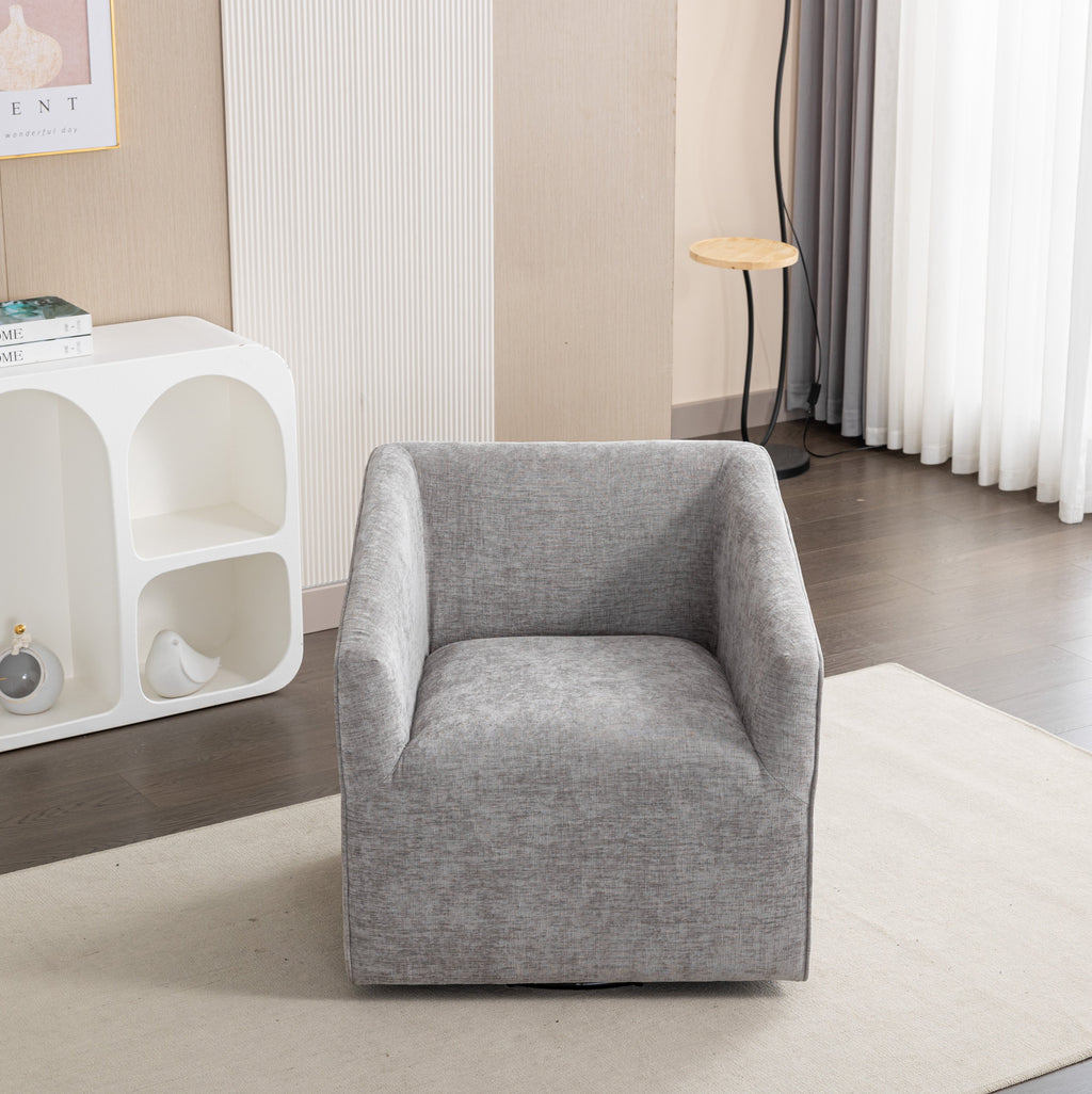 Modern Upholstered Barrel Armchair with 360° Swivel - Gray