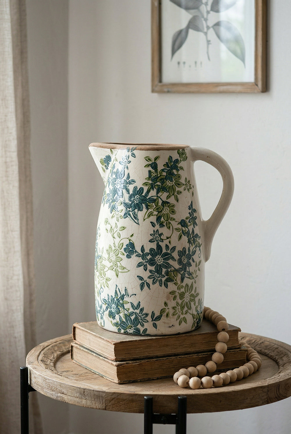Floral Pitcher Vase with Garden-Inspired Design - Ivory