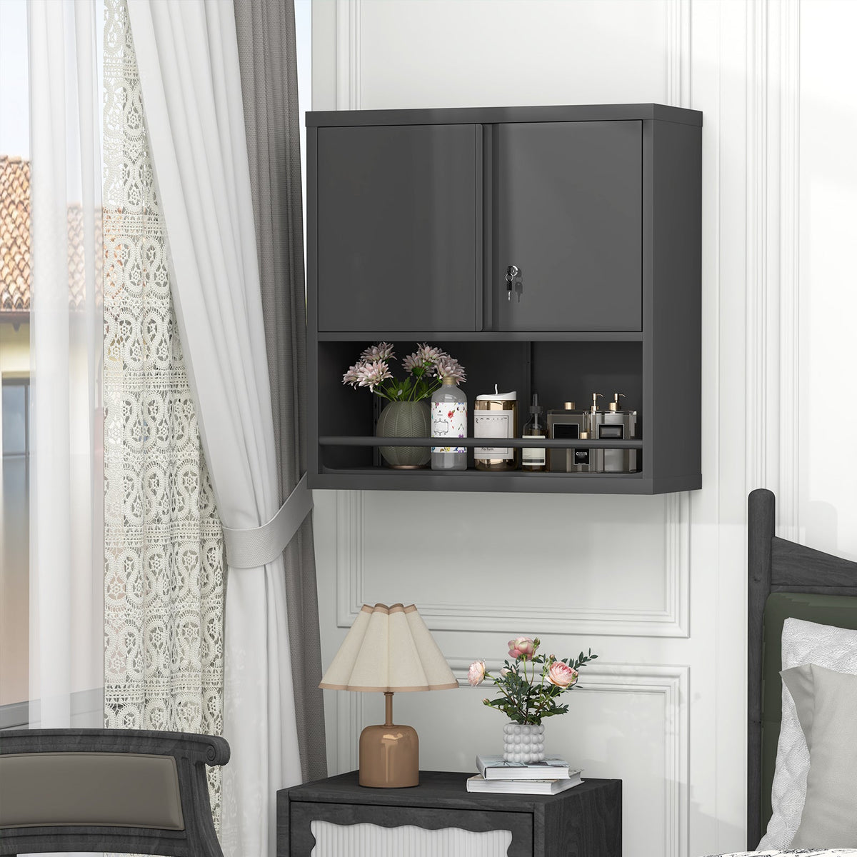 Metal Adjustable 2 Doors Storage Cabinet with Adjustable Shelves - Black