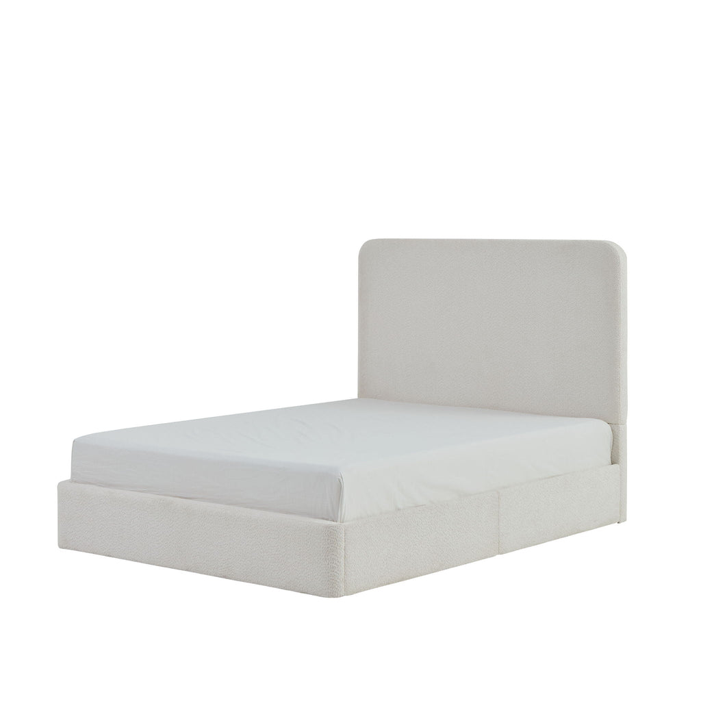 Tall Headboard Upholstered Bed with Metal Frame - King, White