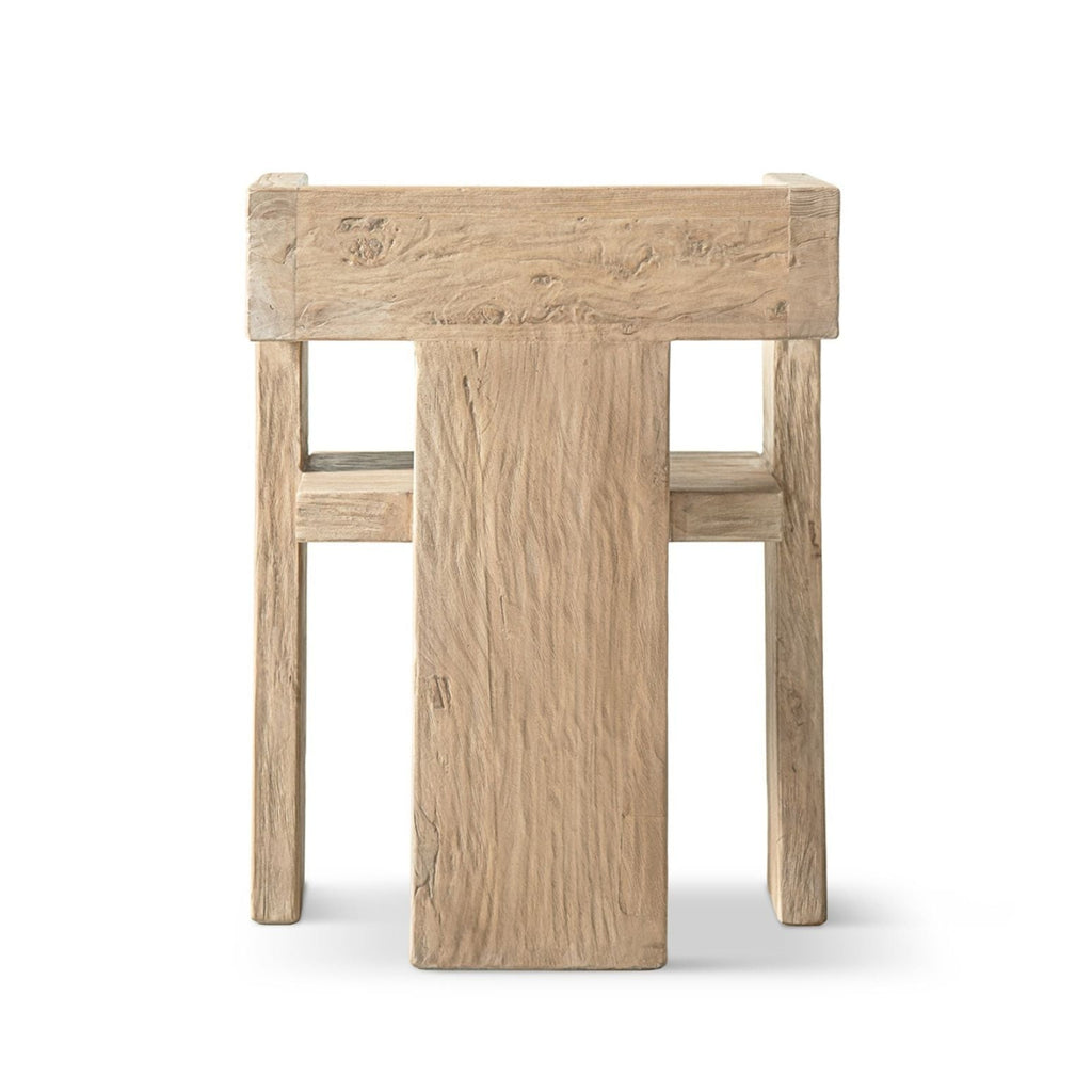 Sculptural Block Accent Chair with Reclaimed Elm Construction - Brown